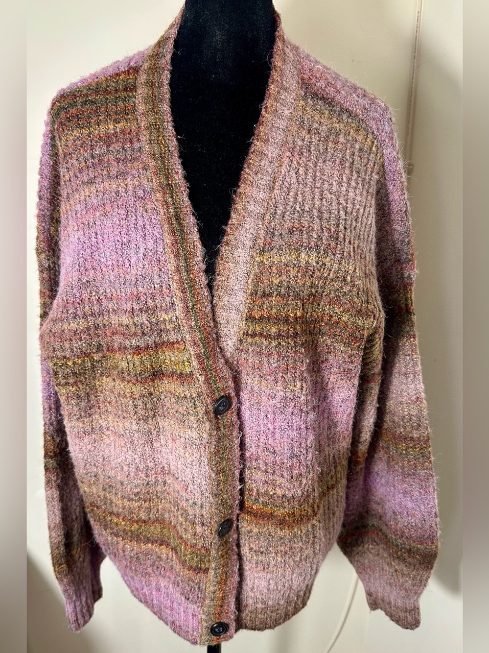 Christian Siriano Women’s Pink Purple Space Dye Wool Blend Cardigan Sweater M
